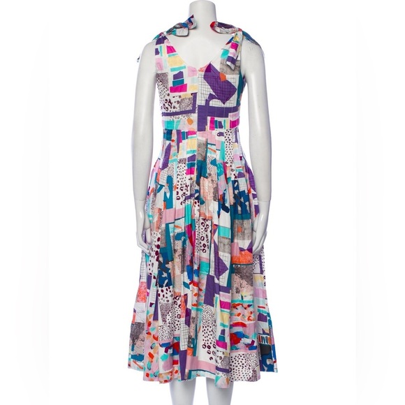 555 Hunter Bell Braden Dress Patchwork Midi Size 2 Color White Blue - Picture 3 of 8